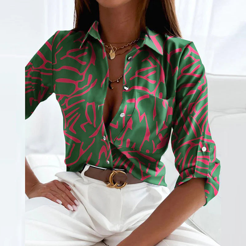 Women’s Printed Button-Up Blouse | Long Sleeve