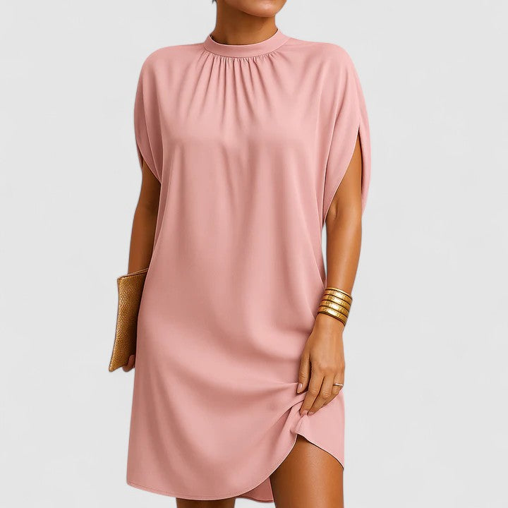 Women's Mock Neck Batwing Split Sleeve Midi Dress