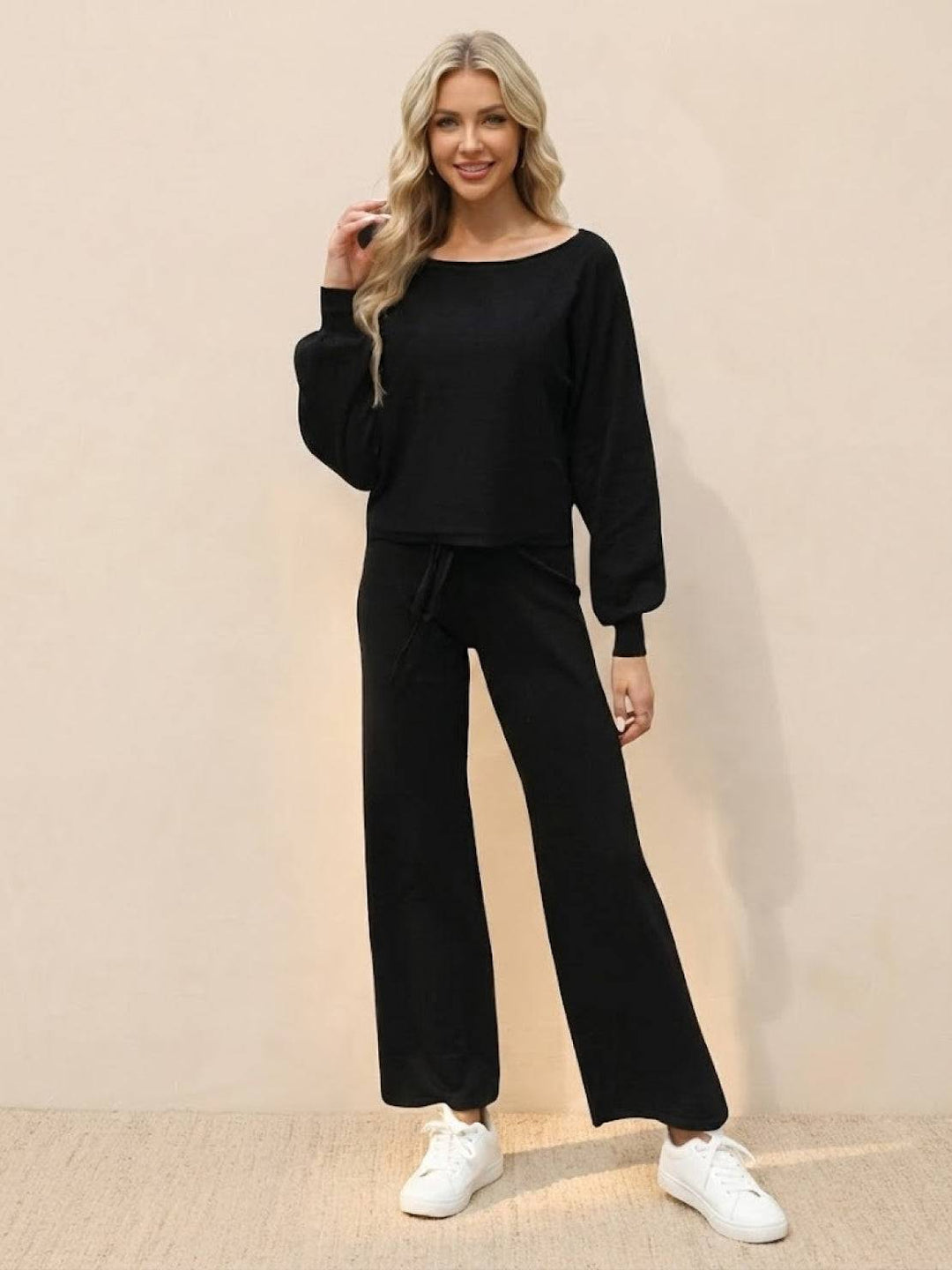 Women's Casual Two-Piece Set Cropped Jumper & Wide Leg Trousers