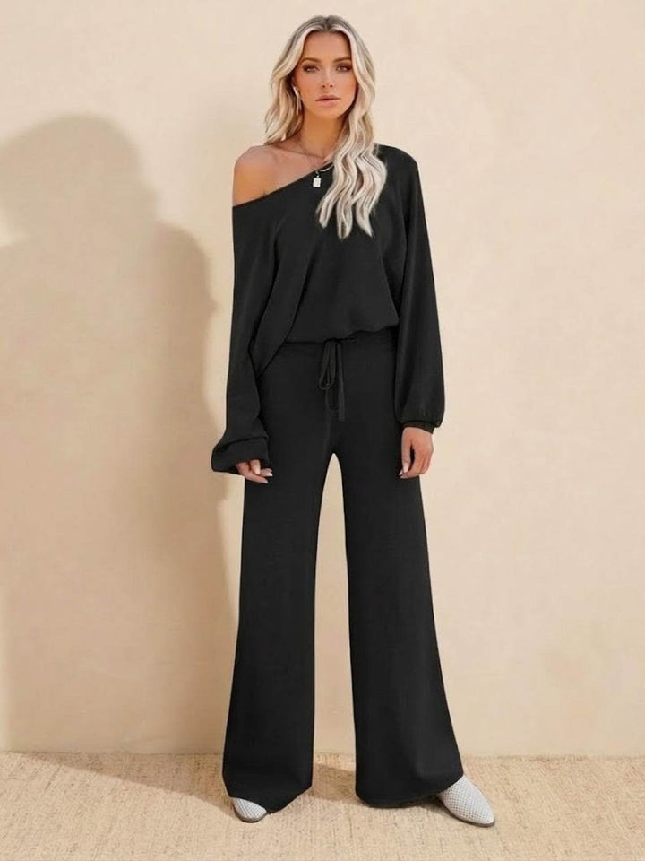 Women's Casual Two-Piece Set Cropped Jumper & Wide Leg Trousers