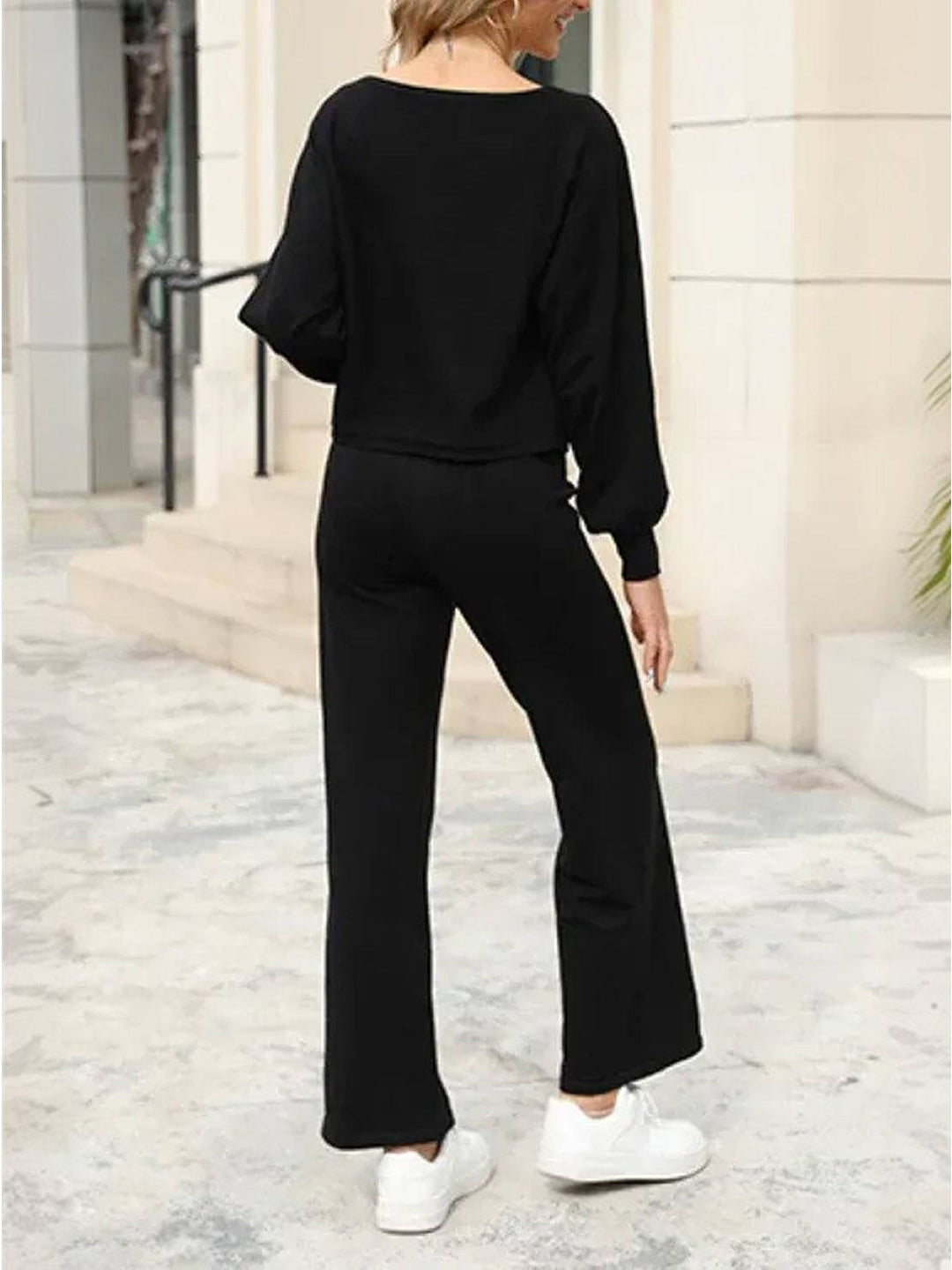 Women's Casual Two-Piece Set Cropped Jumper & Wide Leg Trousers