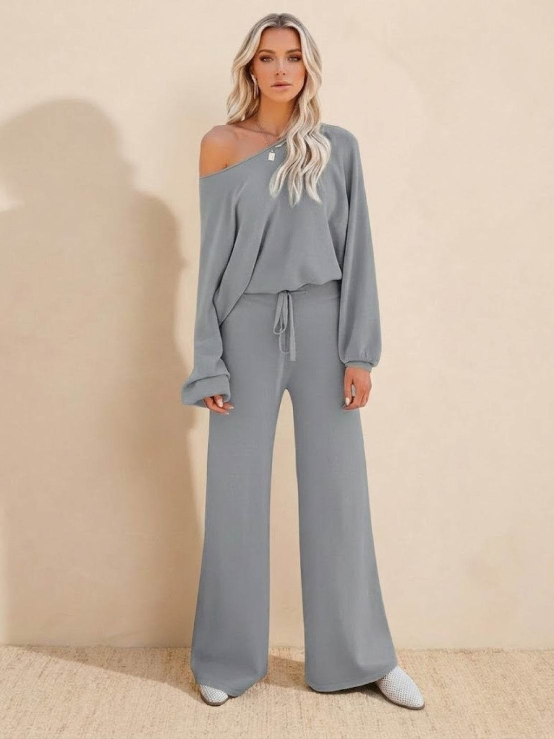 Women's Casual Two-Piece Set Cropped Jumper & Wide Leg Trousers