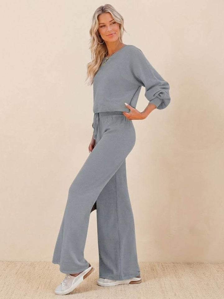 Women's Casual Two-Piece Set Cropped Jumper & Wide Leg Trousers