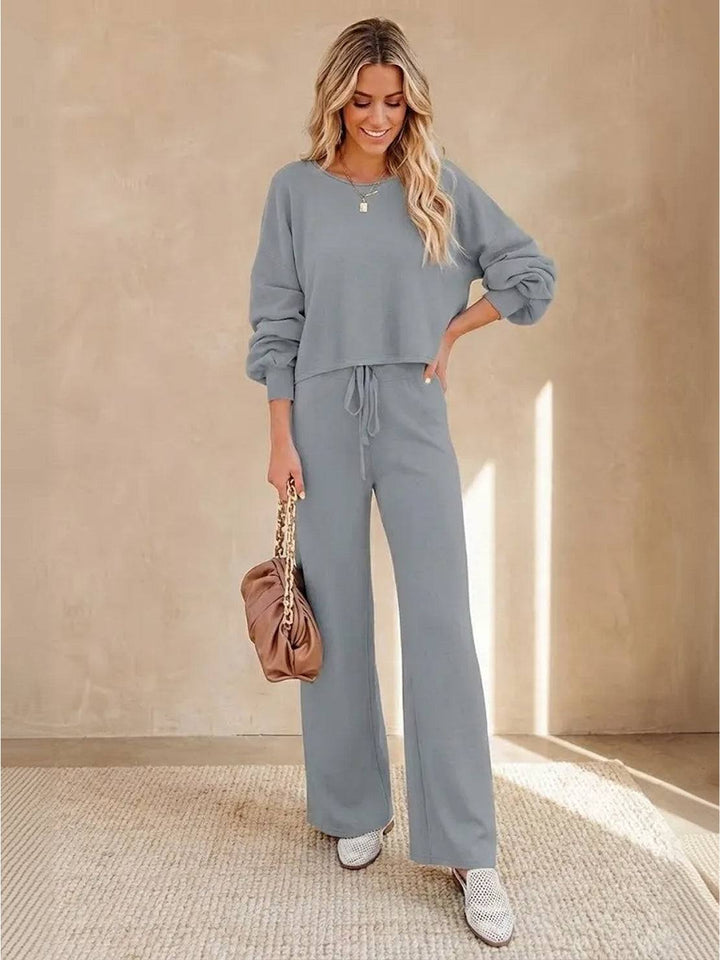 Women's Casual Two-Piece Set Cropped Jumper & Wide Leg Trousers