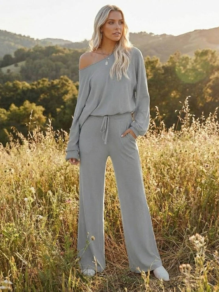 Women's Casual Two-Piece Set Cropped Jumper & Wide Leg Trousers
