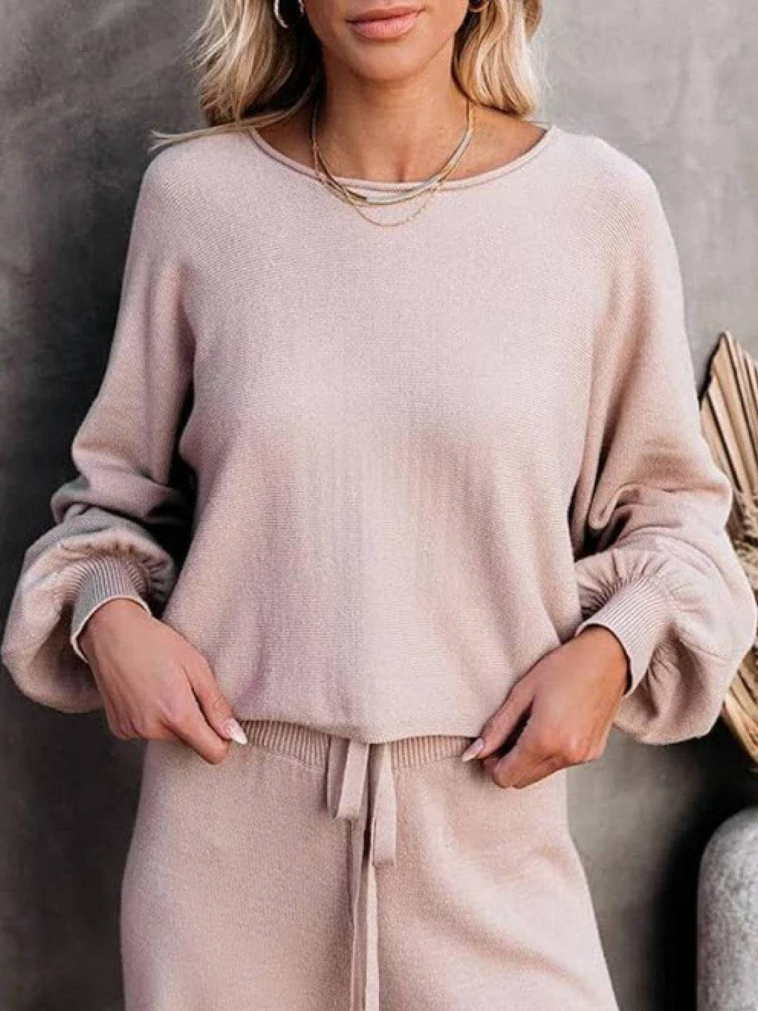 Women's Casual Two-Piece Set Cropped Jumper & Wide Leg Trousers