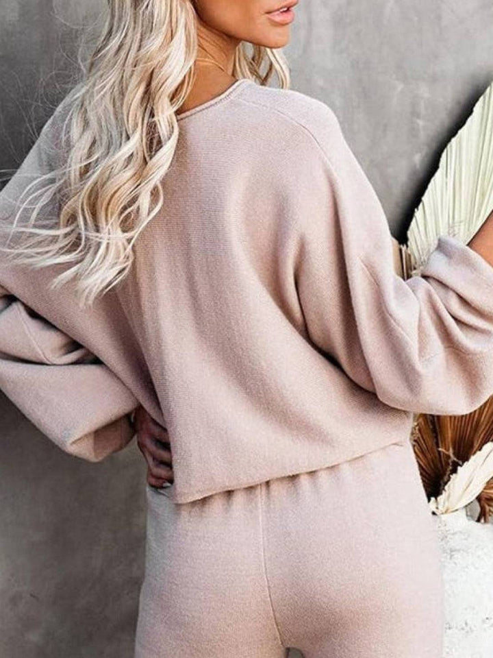 Women's Casual Two-Piece Set Cropped Jumper & Wide Leg Trousers