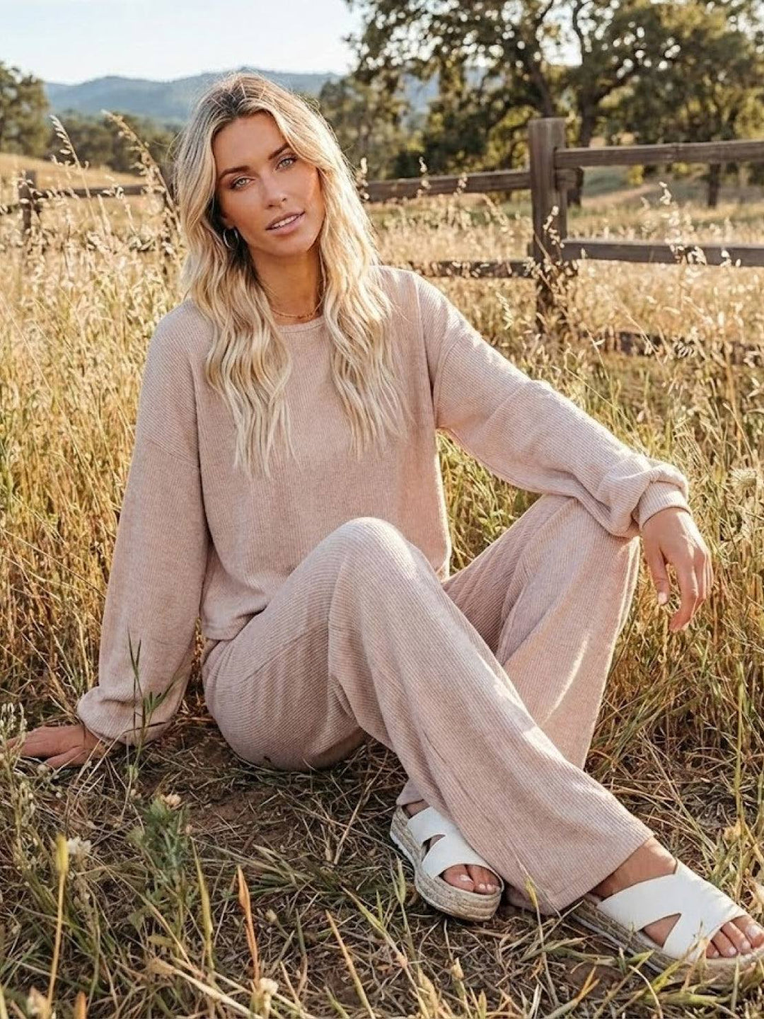 Women's Casual Two-Piece Set Cropped Jumper & Wide Leg Trousers