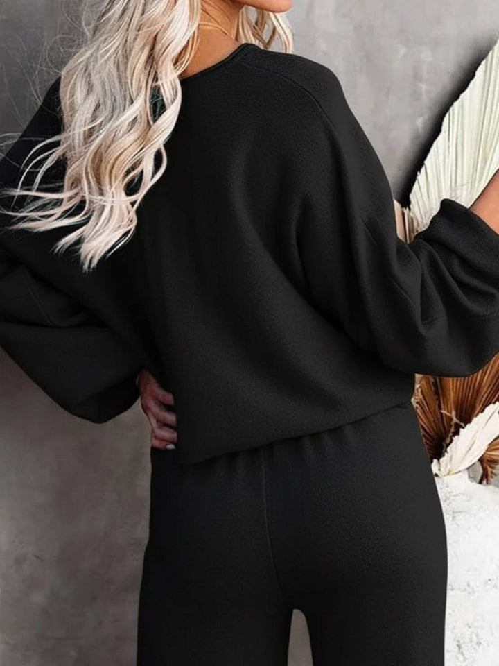 Women's Casual Two-Piece Set Cropped Jumper & Wide Leg Trousers