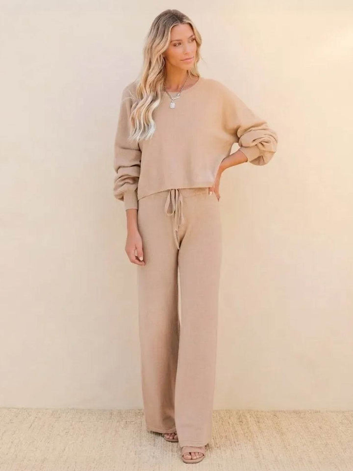 Women's Casual Two-Piece Set Cropped Jumper & Wide Leg Trousers