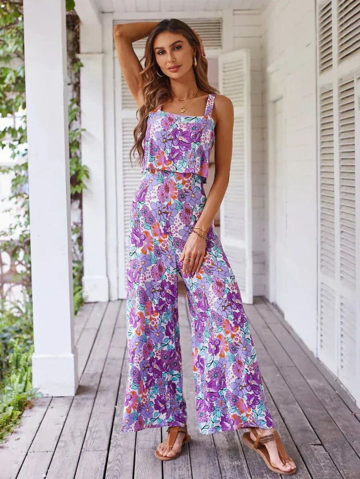 Women's Floral Wide Leg Jumpsuit Sleeveless Backless