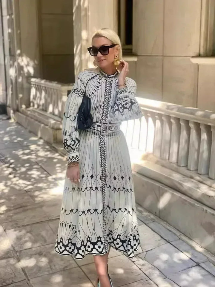 Women's Elegant Retro Pattern Print A-Line Dress