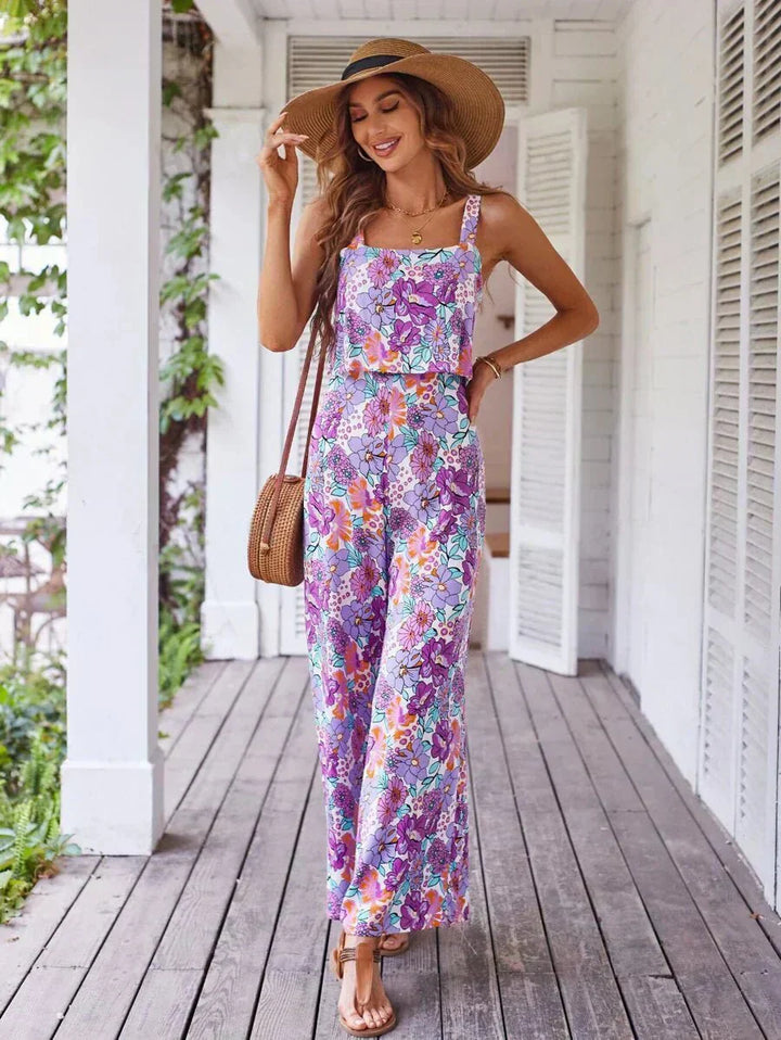 Women's Floral Wide Leg Jumpsuit Sleeveless Backless