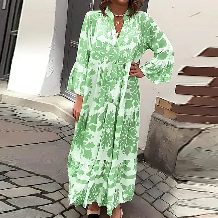 Women's Boho Flowy Printed Draped Maxi Dress Casual