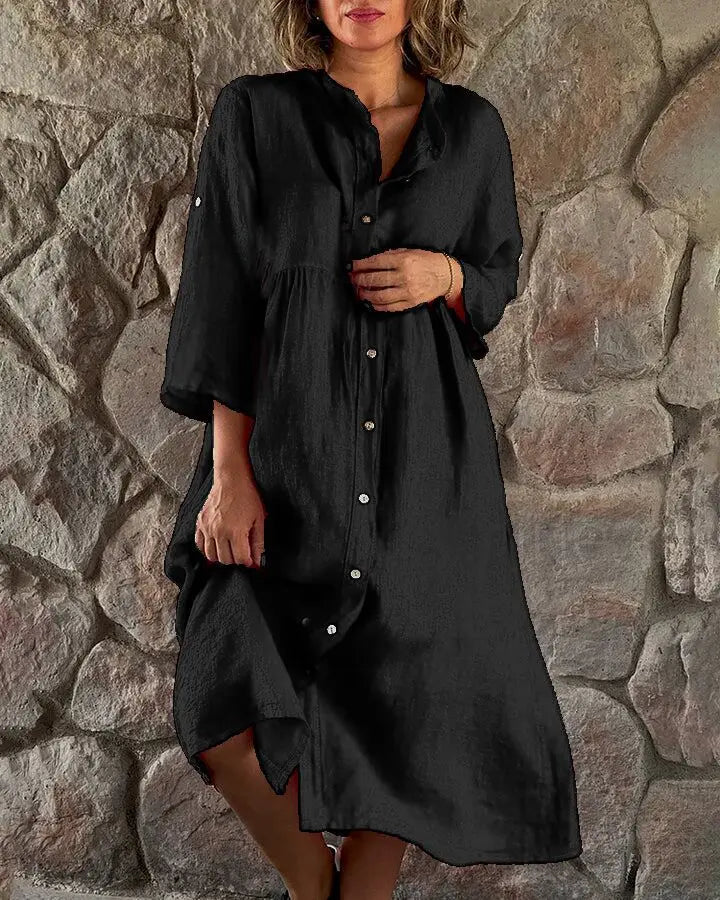 Women's Shirt Dress Long Sleeve Button Down Midi