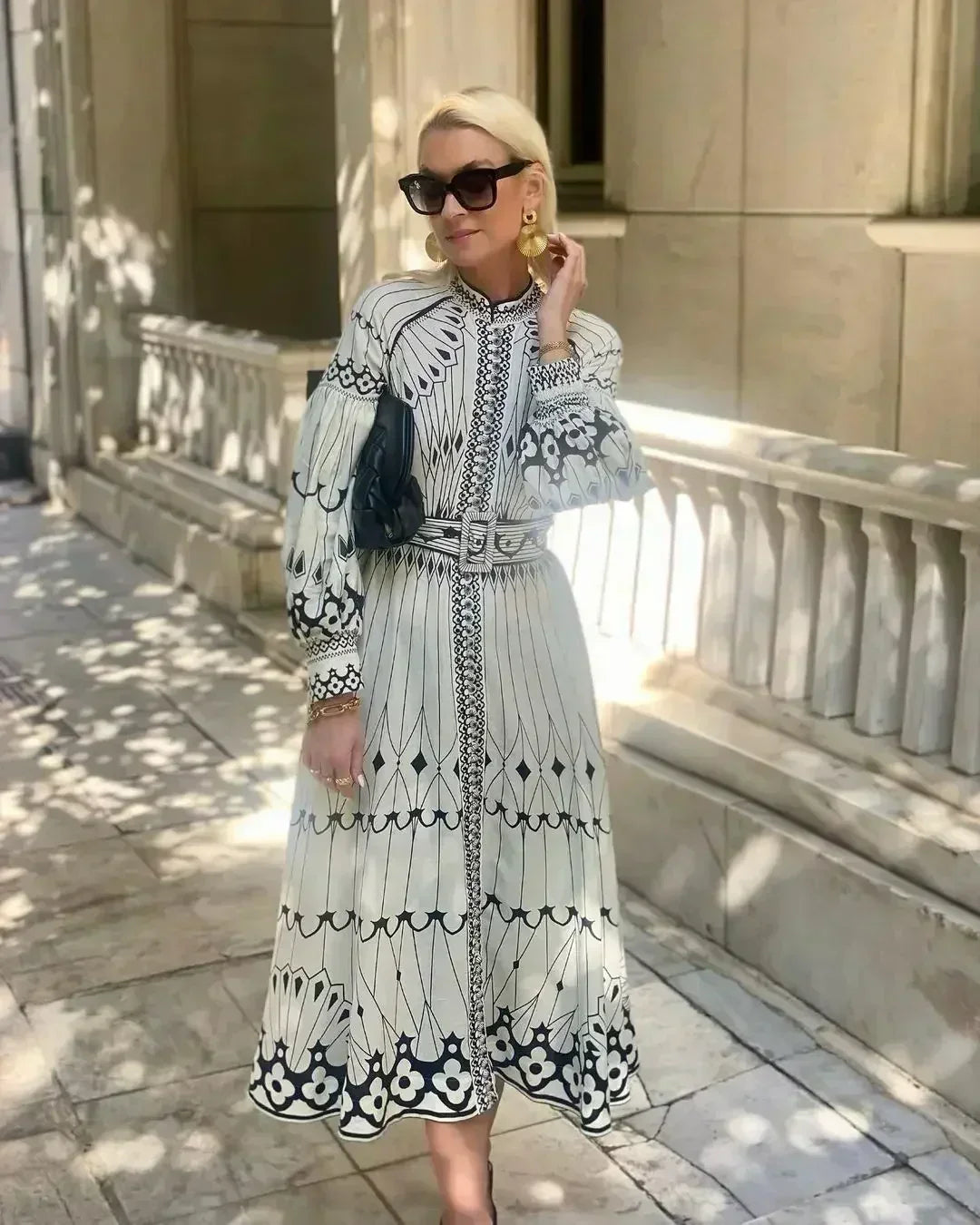 Women's Elegant Retro Pattern Print A-Line Dress
