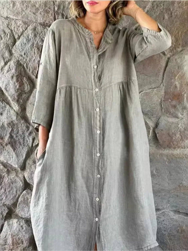 Women's Shirt Dress Long Sleeve Button Down Midi