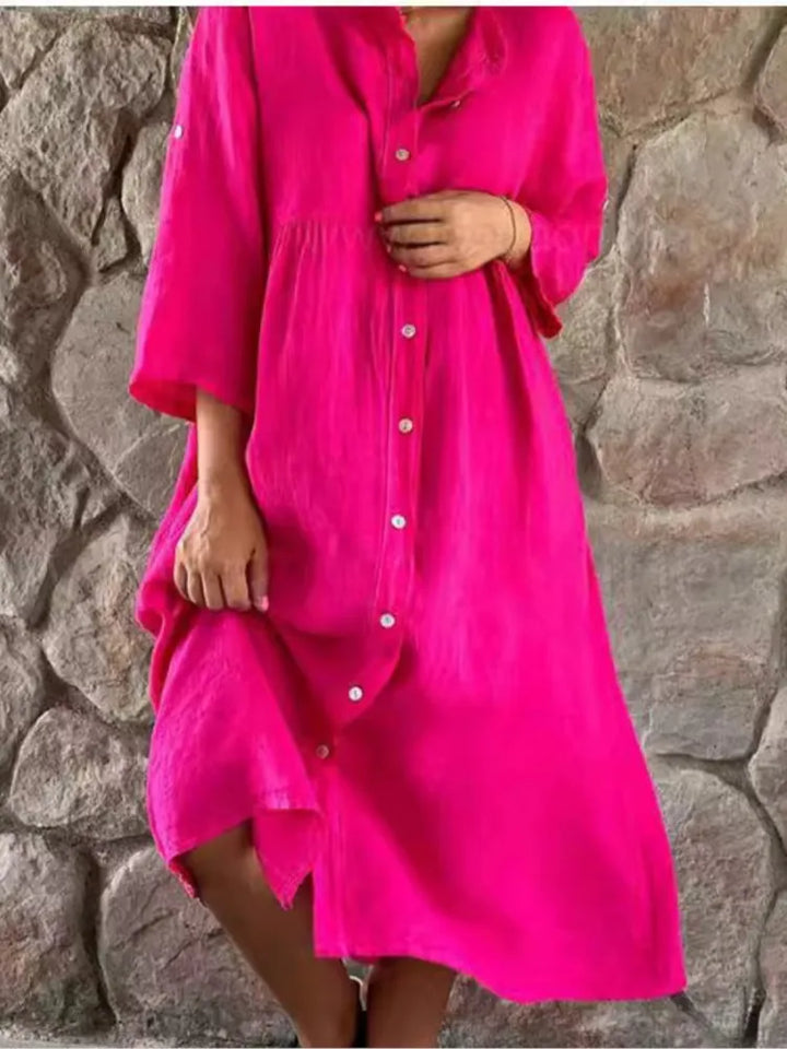 Women's Shirt Dress Long Sleeve Button Down Midi