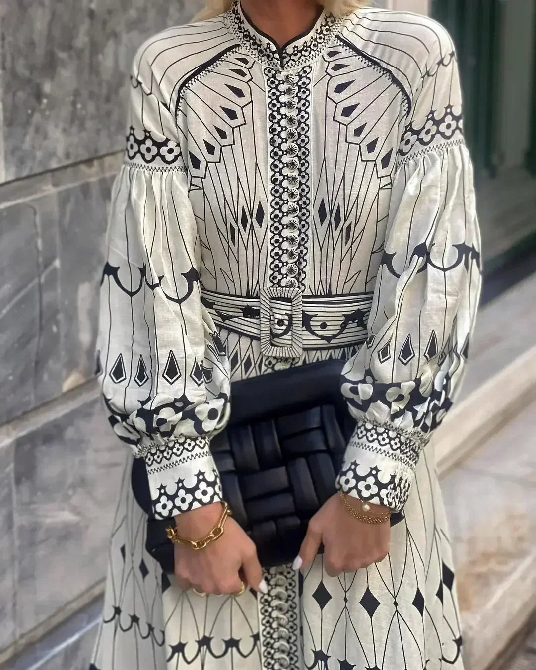 Women's Elegant Retro Pattern Print A-Line Dress
