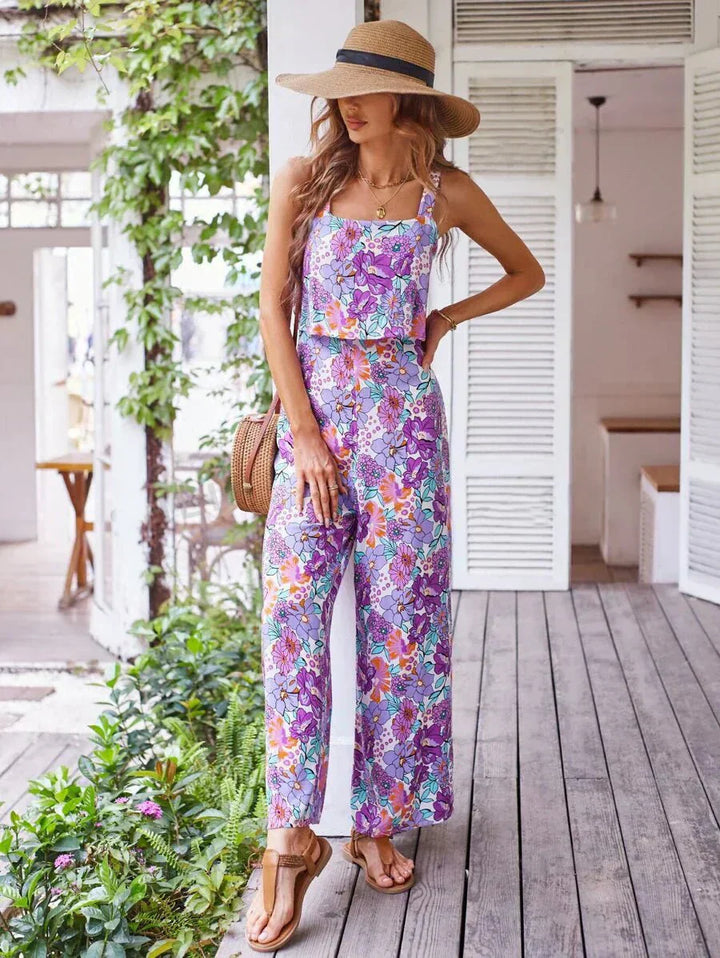 Women's Floral Wide Leg Jumpsuit Sleeveless Backless