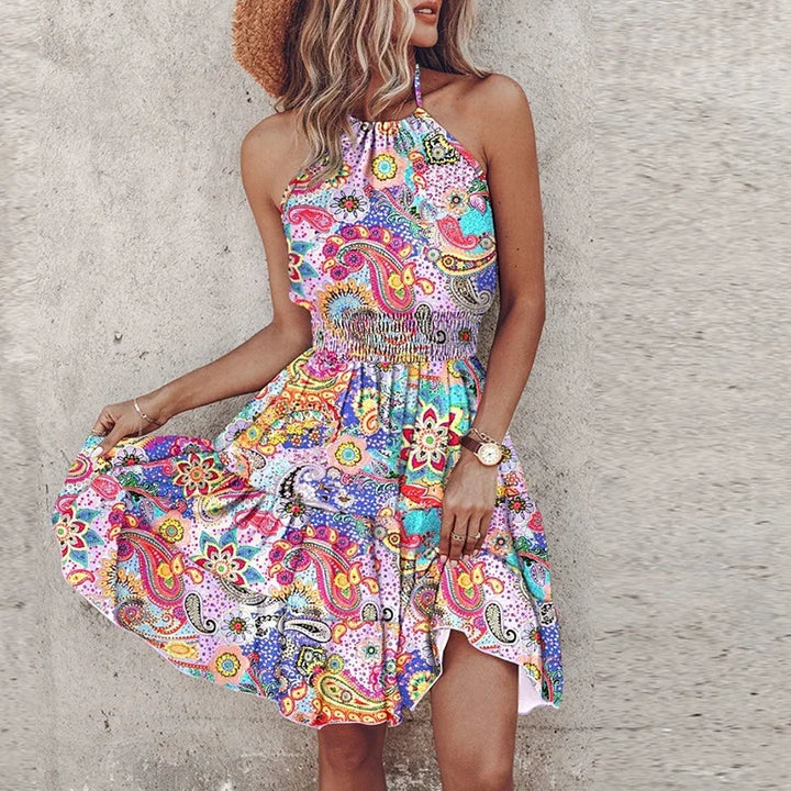 Women's Backless Irregular Printed Mini Dress