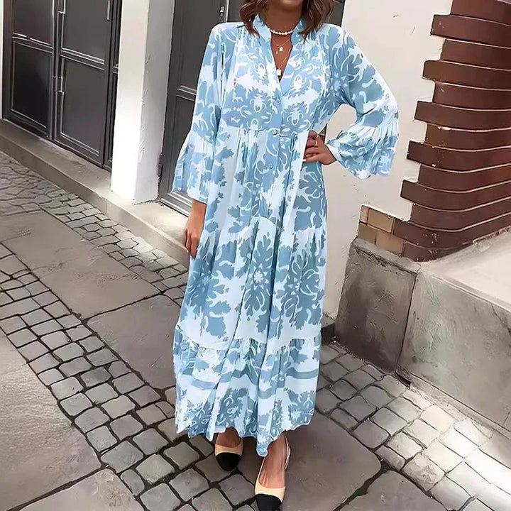 Women's Boho Flowy Printed Draped Maxi Dress Casual