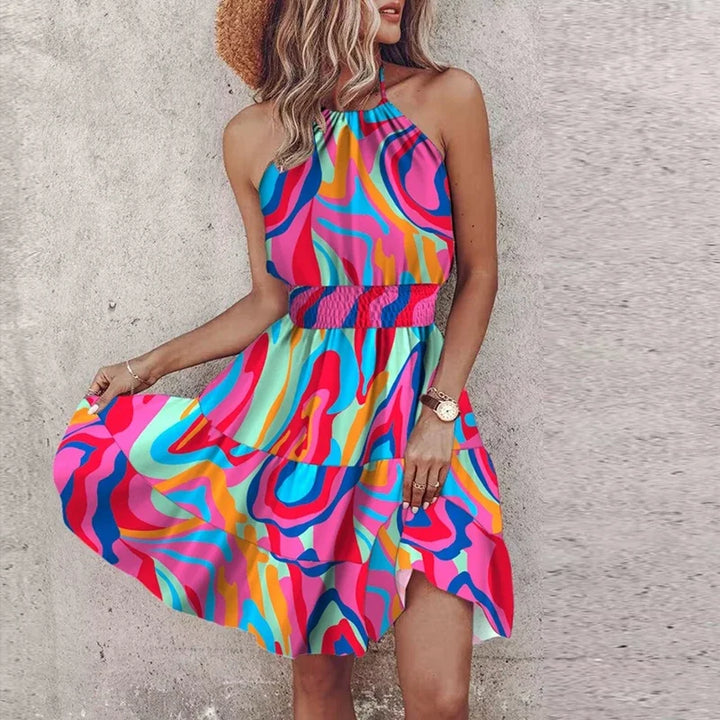 Women's Backless Irregular Printed Mini Dress
