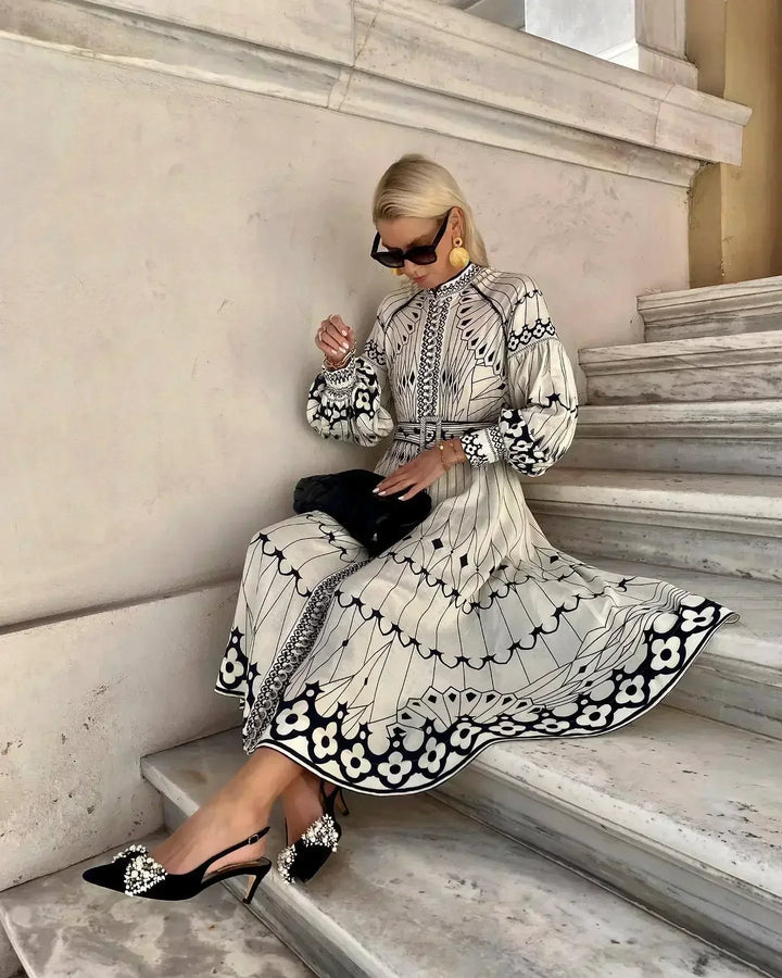 Women's Elegant Retro Pattern Print A-Line Dress