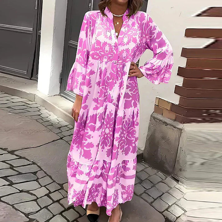 Women's Boho Flowy Printed Draped Maxi Dress Casual