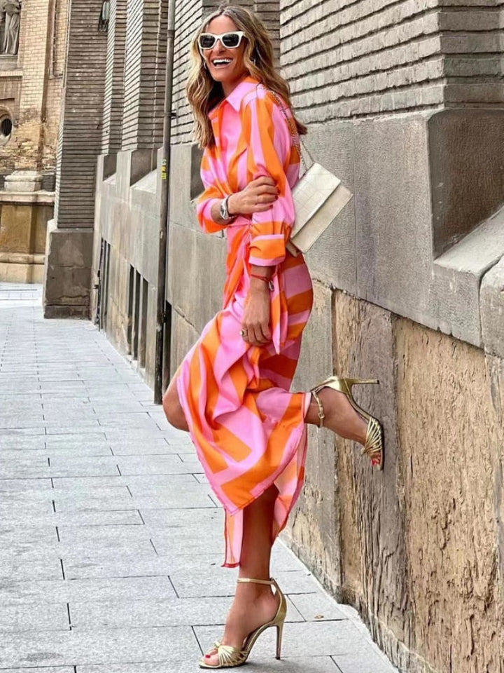 Women's Chic Summer Dress Orange Pink