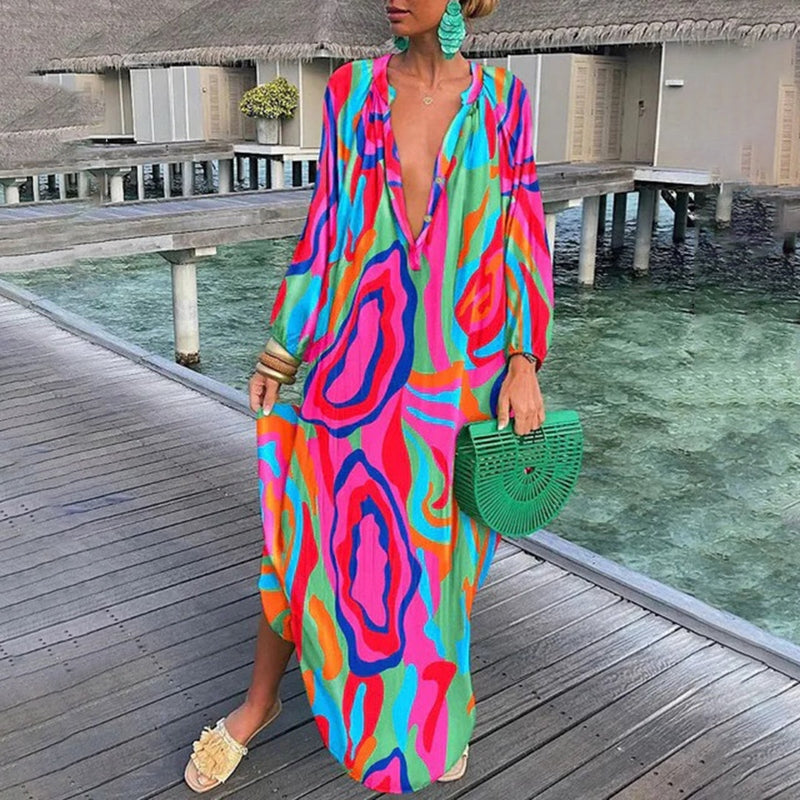 Women's Vibrant Abstract Maxi Kaftan Dress