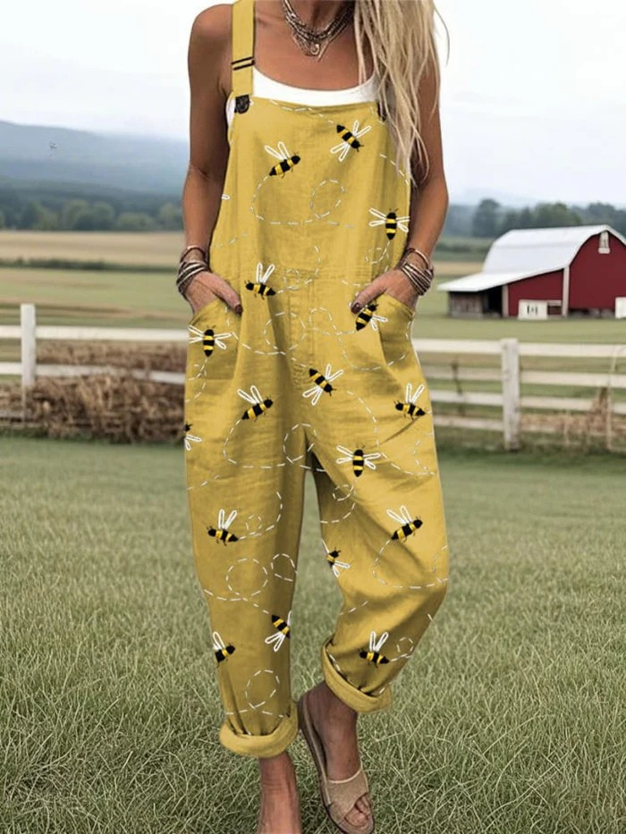 Women’s Flying Bees Embroidery Pattern Jumpsuit