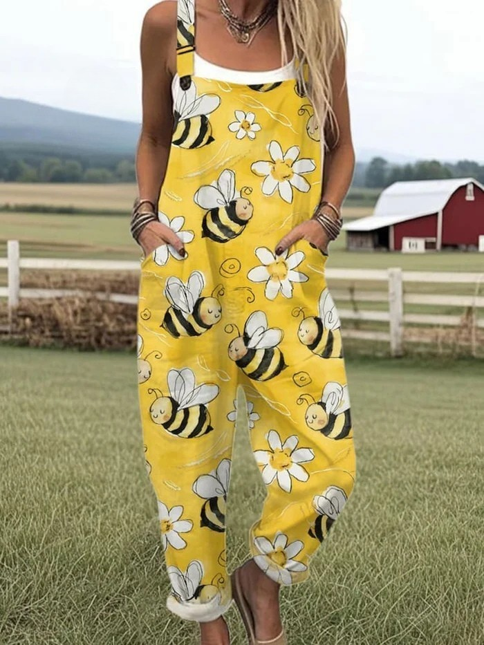 Women’s Flying Bees Embroidery Pattern Jumpsuit