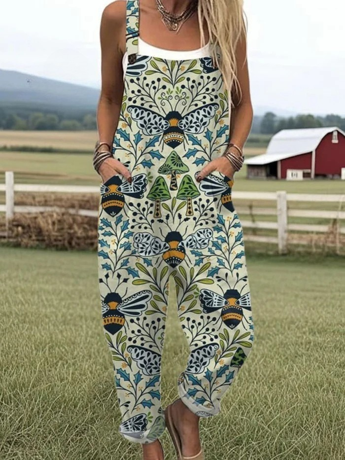 Women’s Flying Bees Embroidery Pattern Jumpsuit
