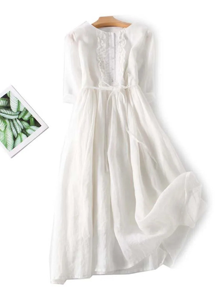 Women's Art Retro Round Neck Lace Up Waist Dress