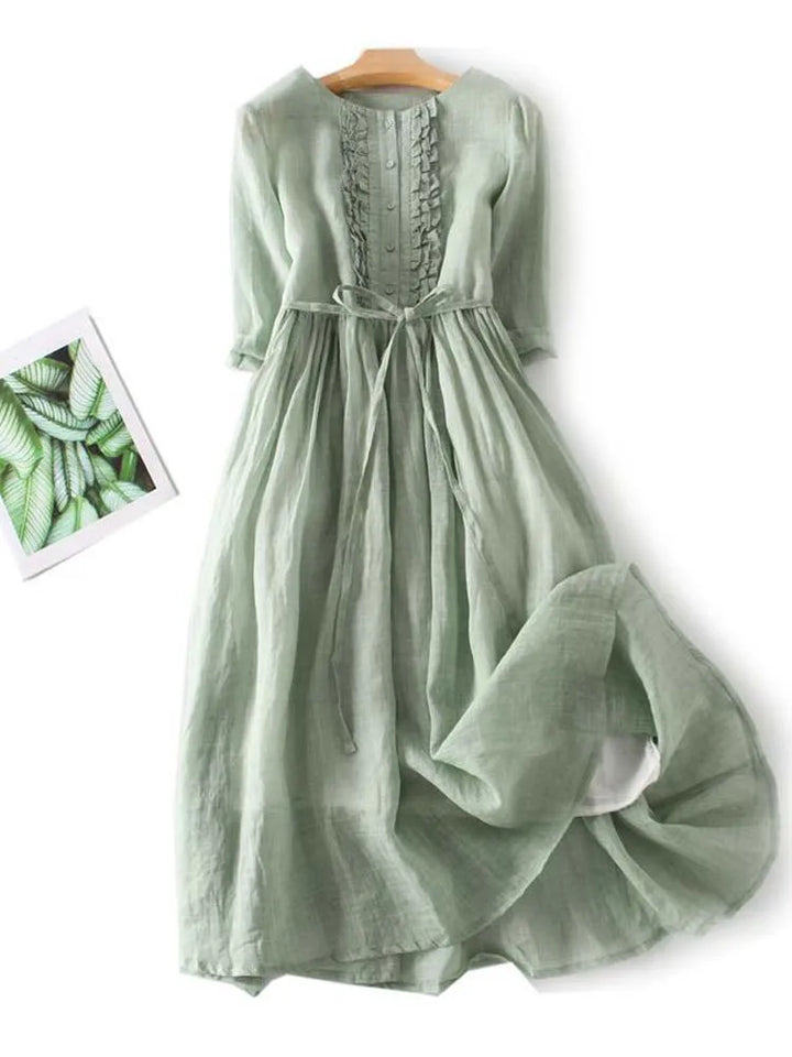 Women's Art Retro Round Neck Lace Up Waist Dress