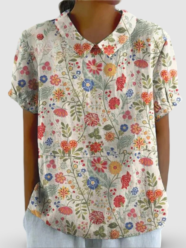 Women's Pastoral Floral Art Print Blouse