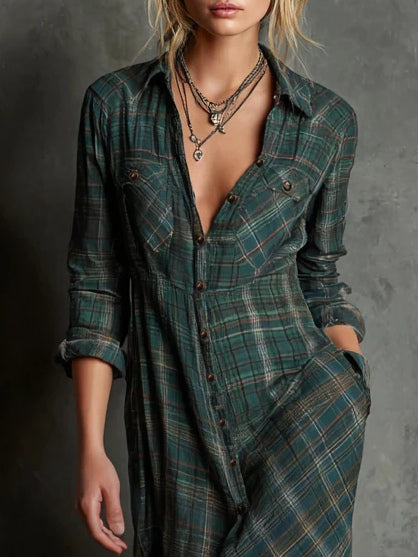 Women’s Plaid Maxi Shirt Dress