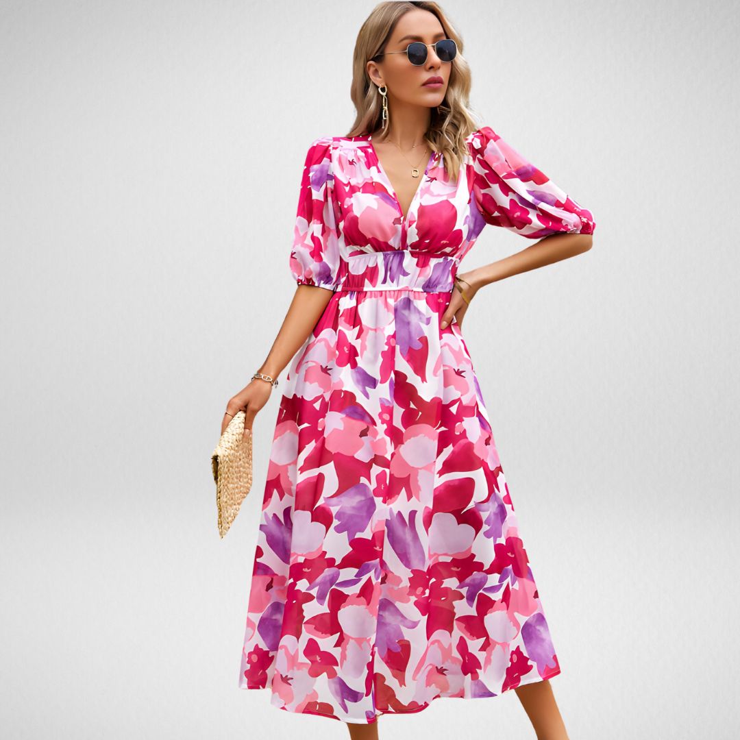 Women's Charming Dress with V-Neckline