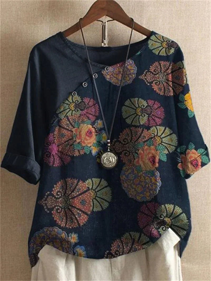Women's Short Sleeve Button Down Floral Blouse