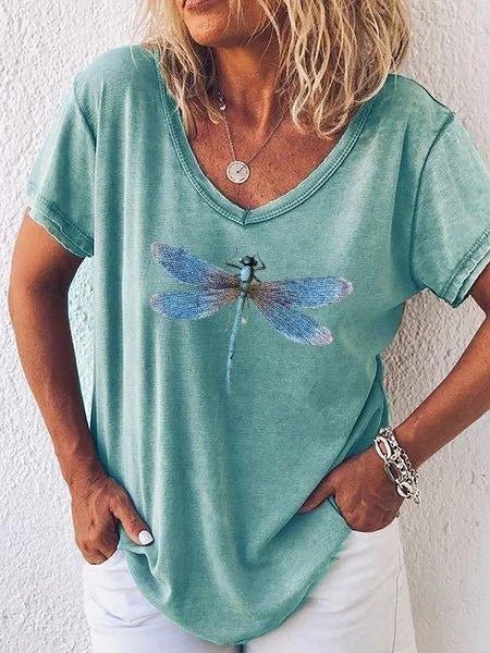 Women's Graphic V-Neck T-Shirt Short Sleeve Relaxed Casual Tee