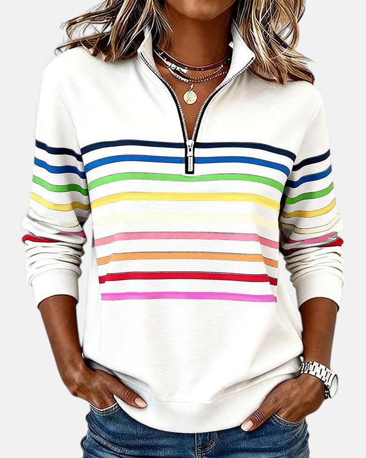 Women's Rainbow Striped Zip Sweatshirt