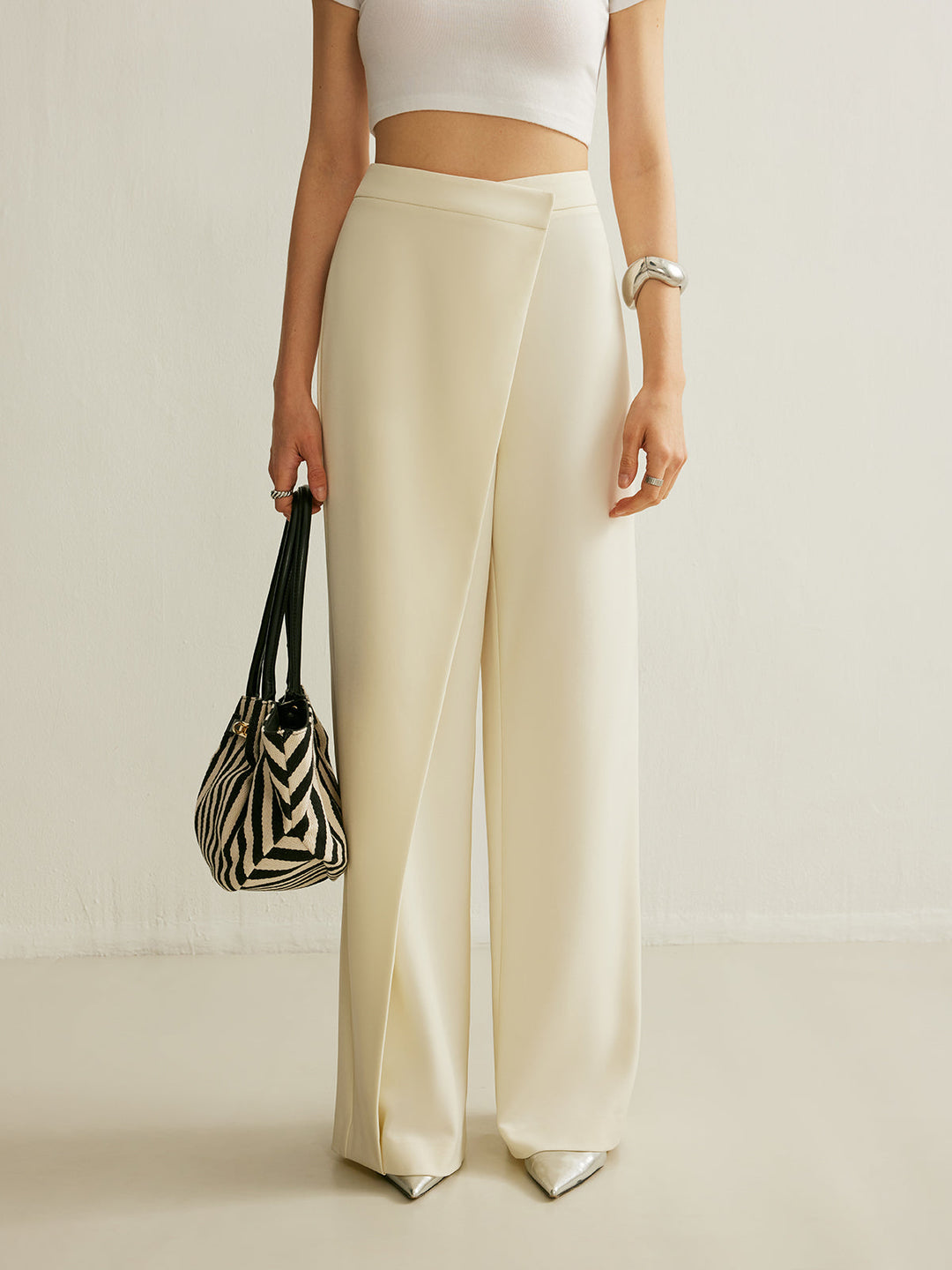 Women's High Waist Wide Leg Trousers Asymmetric Wrap Pants