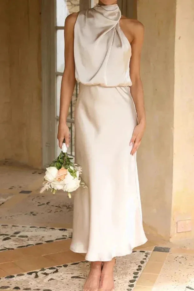 Women's Elegant Draped Halter Dress