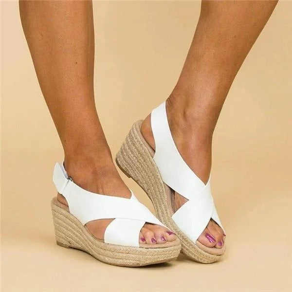 Women's Cross Strap Espadrille Wedge Sandals Open Toe
