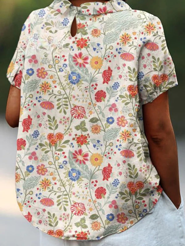 Women's Pastoral Floral Art Print Blouse
