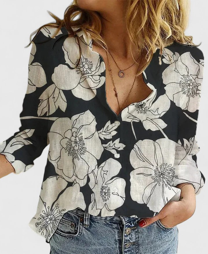 Women's Linen Button Down Shirt Relaxed Fit Collar