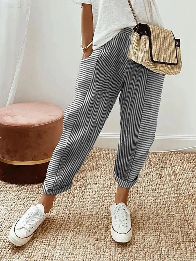 Women's Classic Striped Cotton Trousers