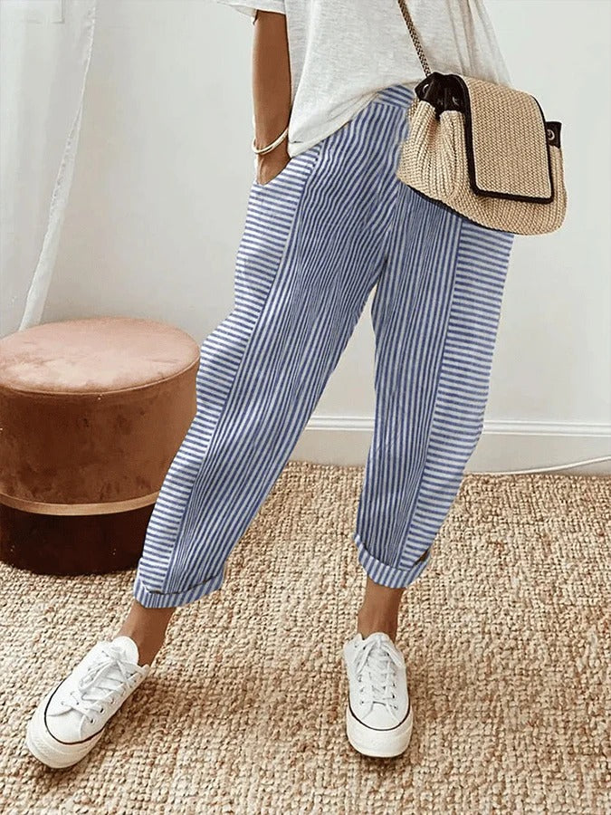 Women's Classic Striped Cotton Trousers