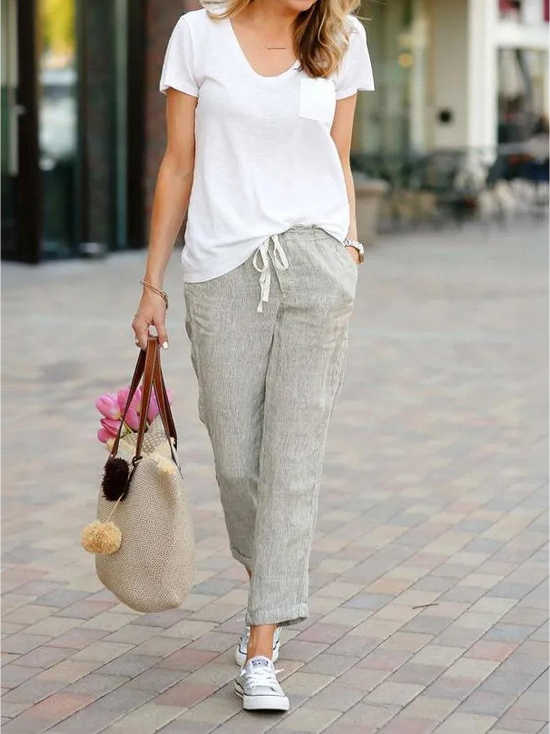 Women's Casual Drawstring Straight-Leg Casual Pants
